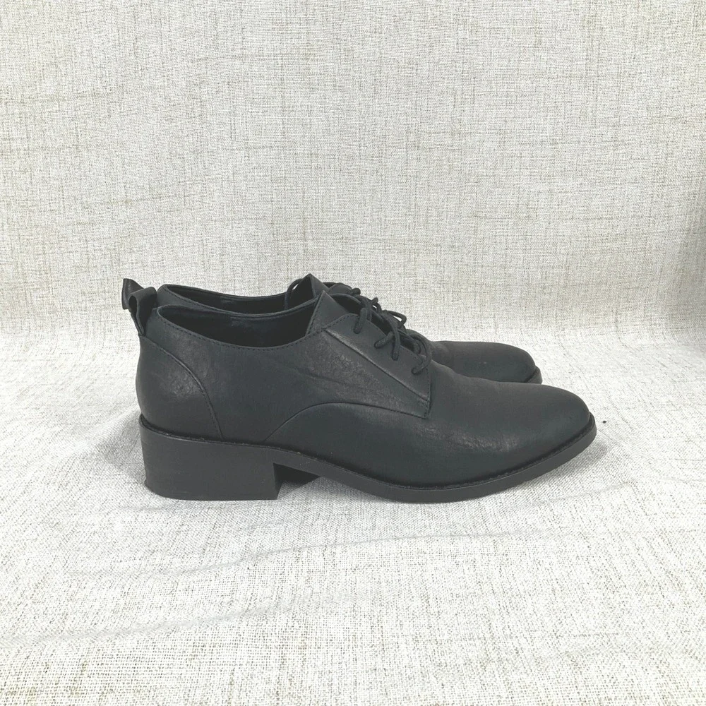Eileen Fisher Oxford Shoes Women 9.5 Black Leather Lace Up Classic Minimalist